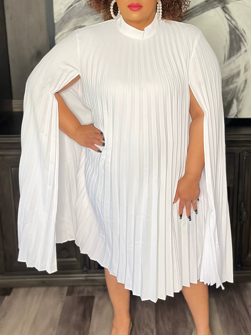 Elegant Cape Loose Pleated Plus Size African Dress